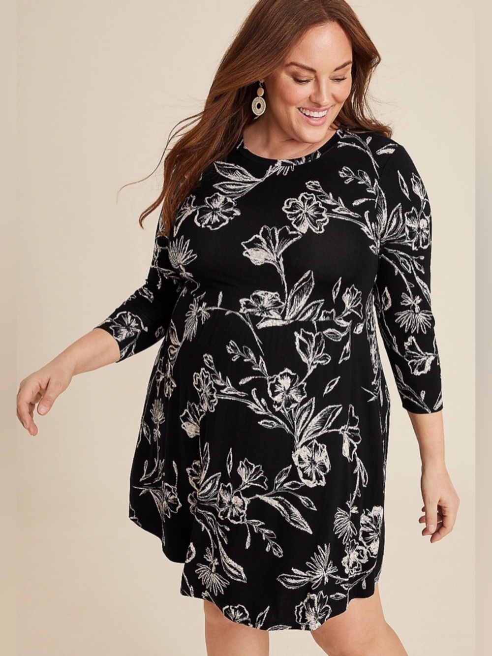 Maurice’s Black Floral Swing Dress with White Botanical Print